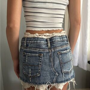 Denim Mini Skirt with Lace Trim